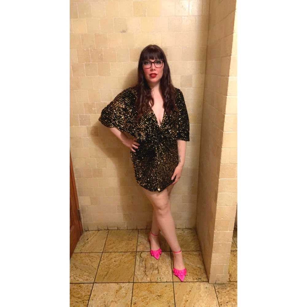 Boohoo Velvet Sequin Knot Front Mini Dress